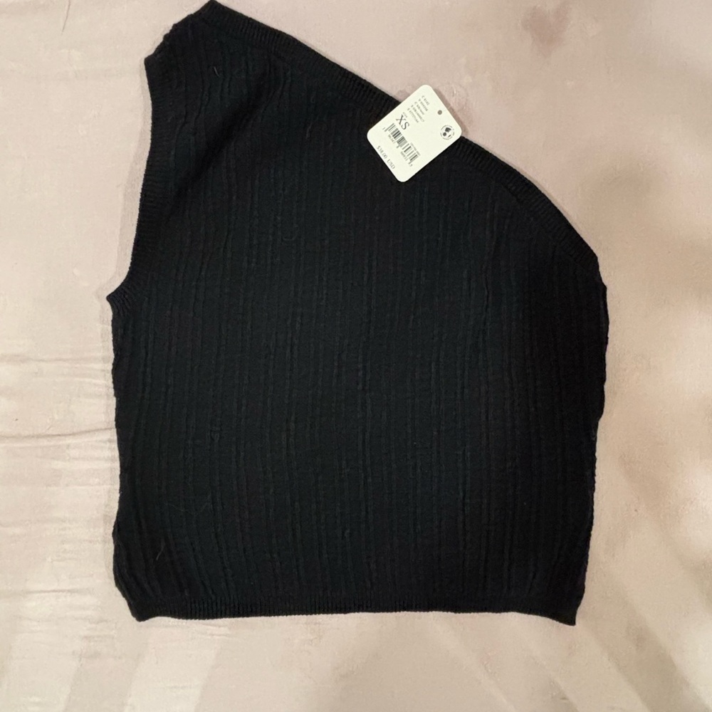 Free People Black Ribbed One-Shoulder Tank Top